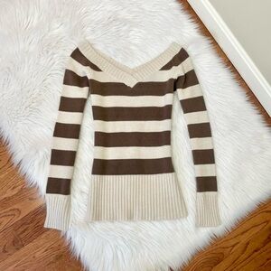 Vintage Y2K brown striped off the shoulder sweater 🤎 by Inside